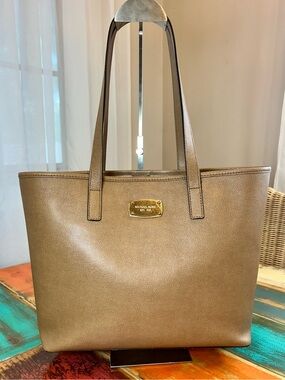 Michael Kors Brown Tote Bag with Gold Plaque